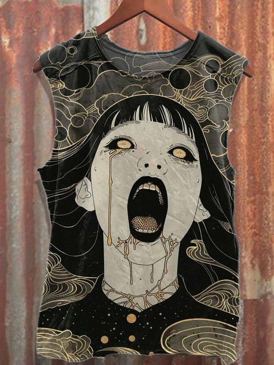 Retro Graffiti Art Printed Loose Cotton Tank Top