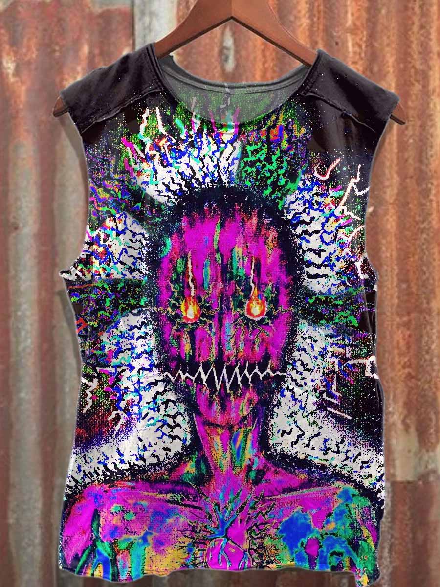 Retro Graffiti Style Pattern Casual Tank Top