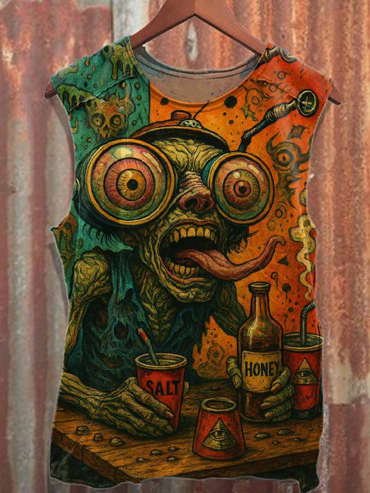 Retro Graffiti Style Pattern Casual Tank Top