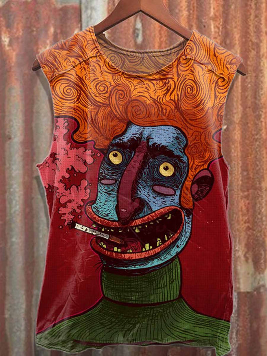 Retro Graffiti Style Pattern Casual Tank Top