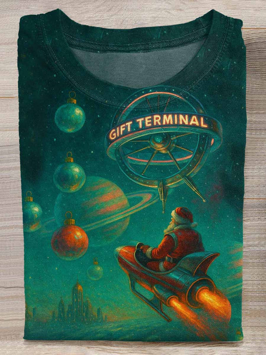 Funny Santa Claus Print Loose Short Sleeved T-Shirt