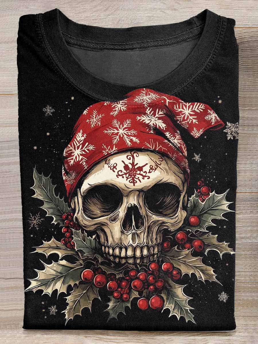 Christmas Skeleton Print Loose Short Sleeved T-Shirt