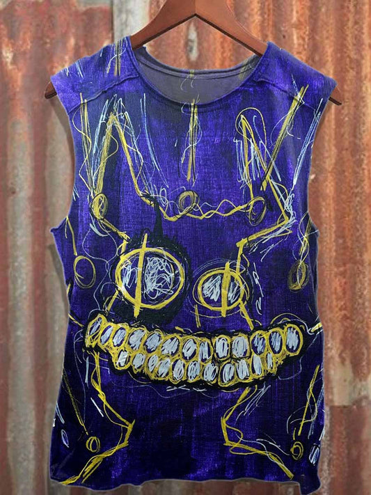 Retro Graffiti Style Pattern Casual Tank Top