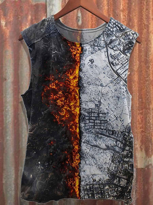 Retro Graffiti Style Pattern Casual Tank Top