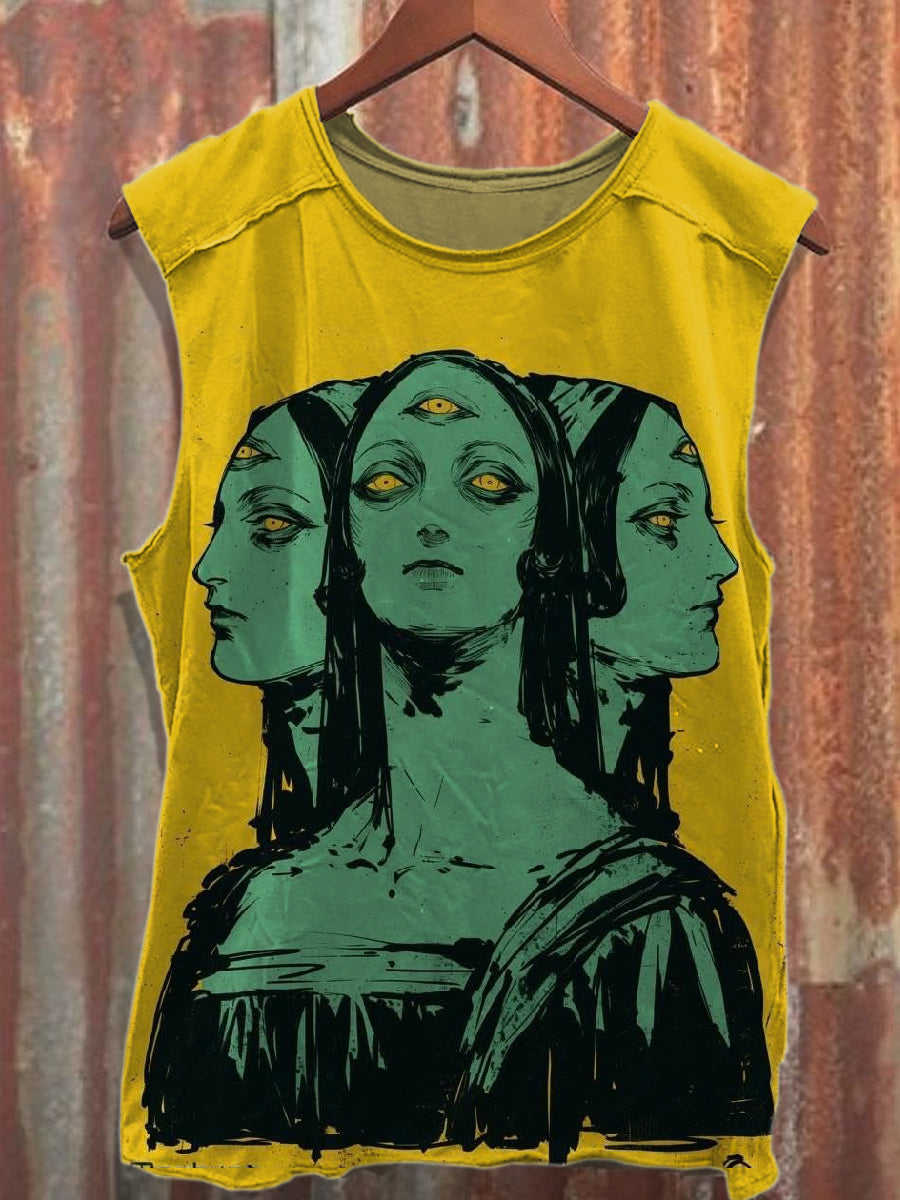 Retro Graffiti Print Casual Cotton Tank Top