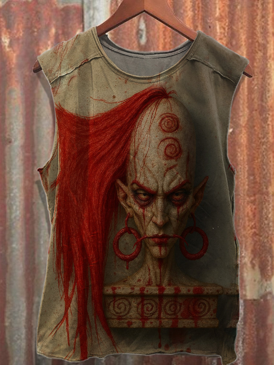 Retro Graffiti Print Casual Cotton Tank Top