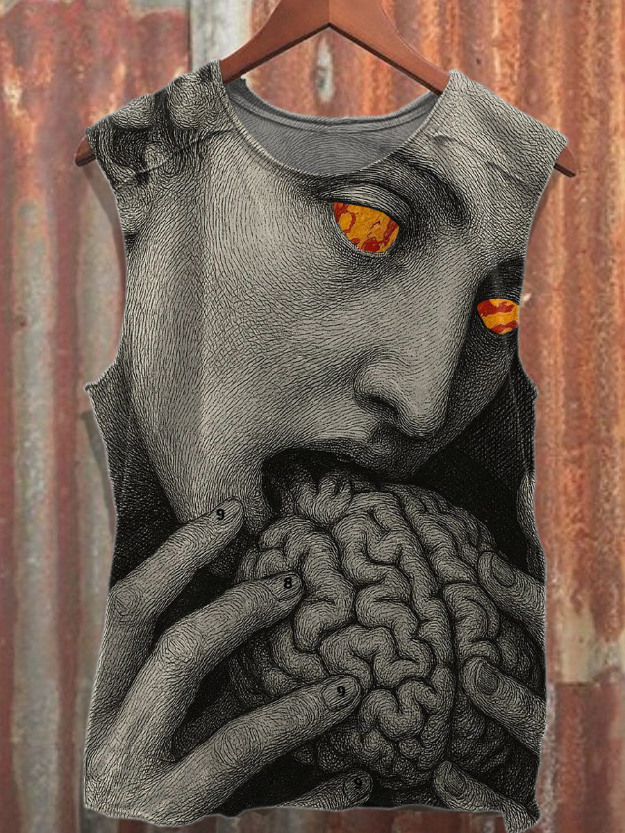 Retro Graffiti Print Casual Cotton Tank Top