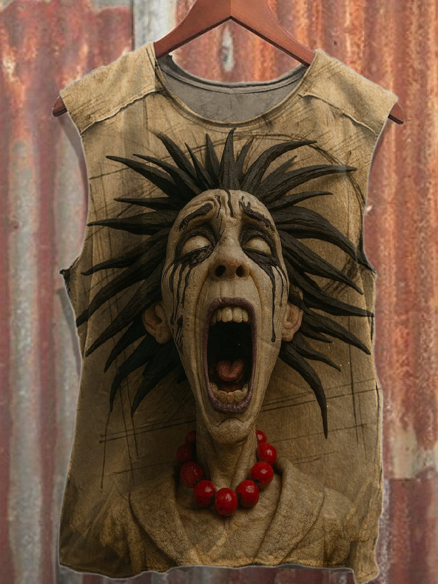 Retro Graffiti Print Casual Cotton Tank Top