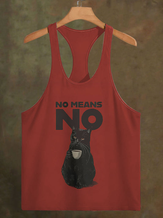 Men's Fun Black Cat Print Casual Cotton Tank Top