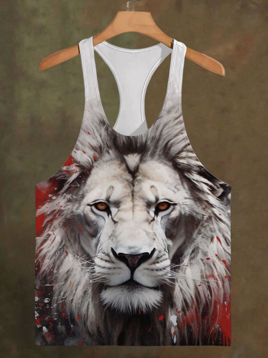 Men's Lion Fitness Printed Casual Cotton Tank Top