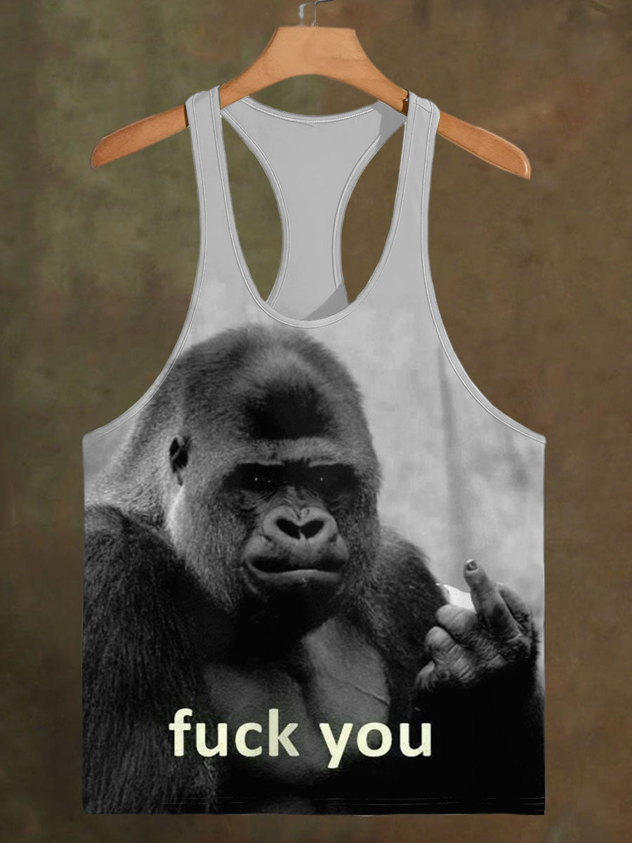 Men's Fun Gorilla Print Casual Cotton Tank Top