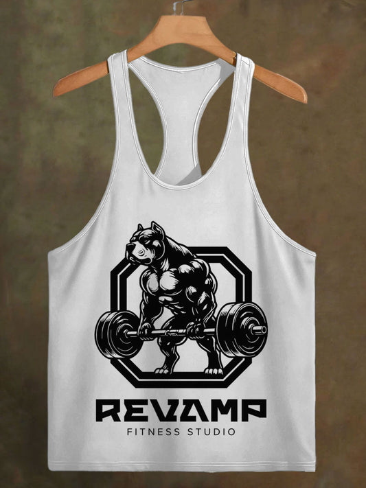 Men's Fitness Dog Print Casual Cotton Tank Top