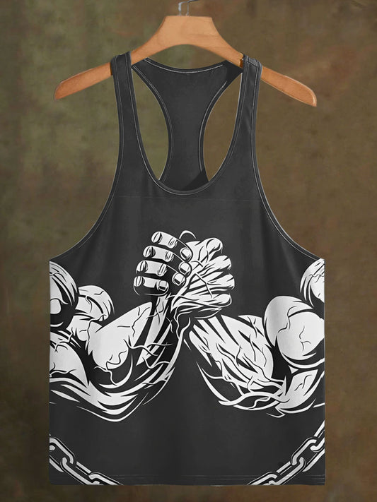 Men's Fitness Arm Print Casual Cotton Tank Top
