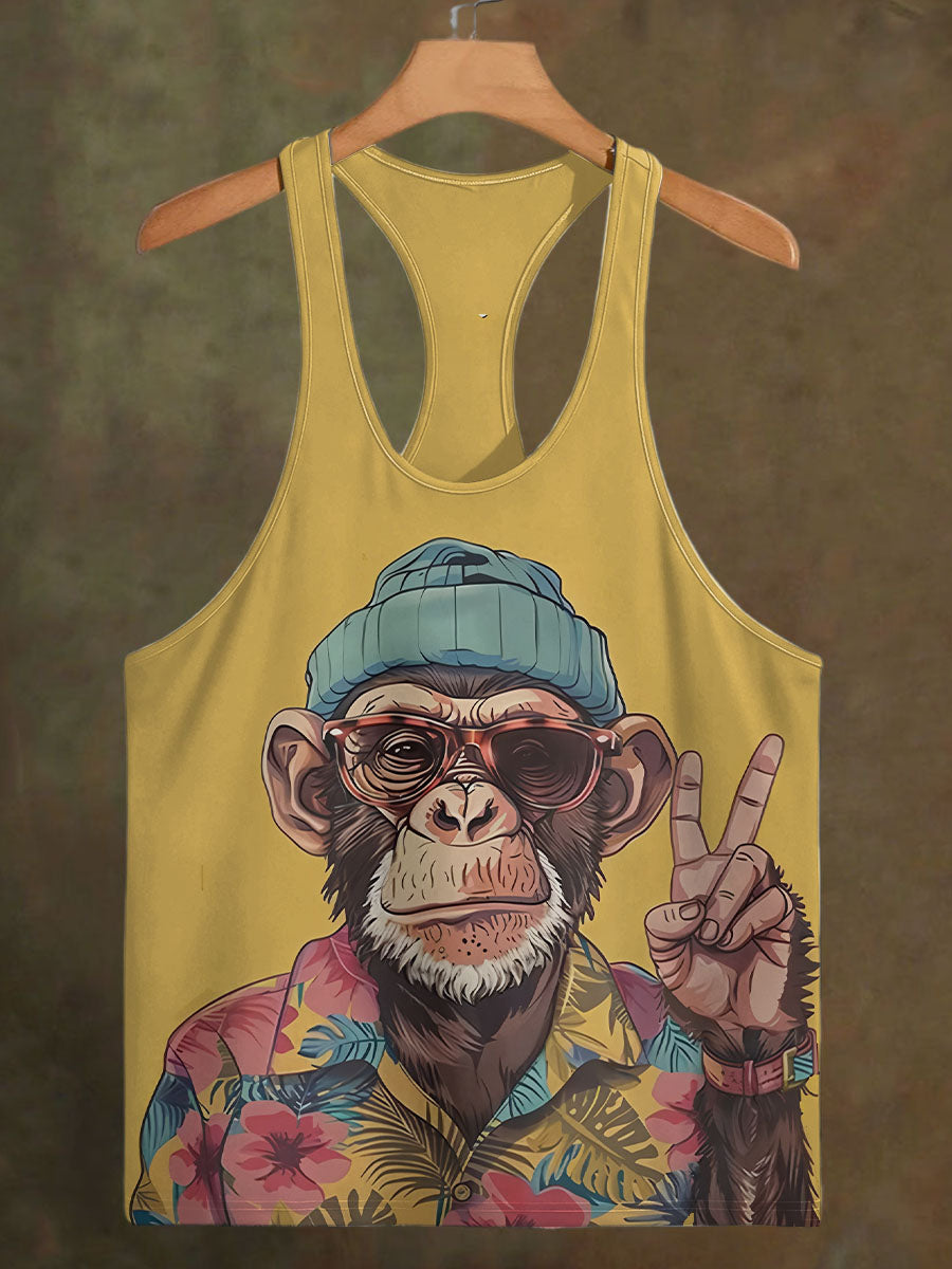 Men's Fun Monkey Print Casual Cotton Tank Top
