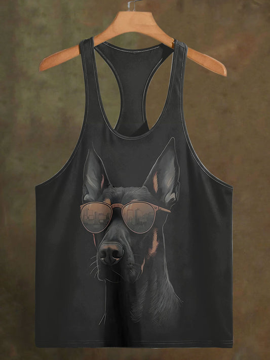Men's Dog With Sunglasses Printed Casual Cotton Tank Top