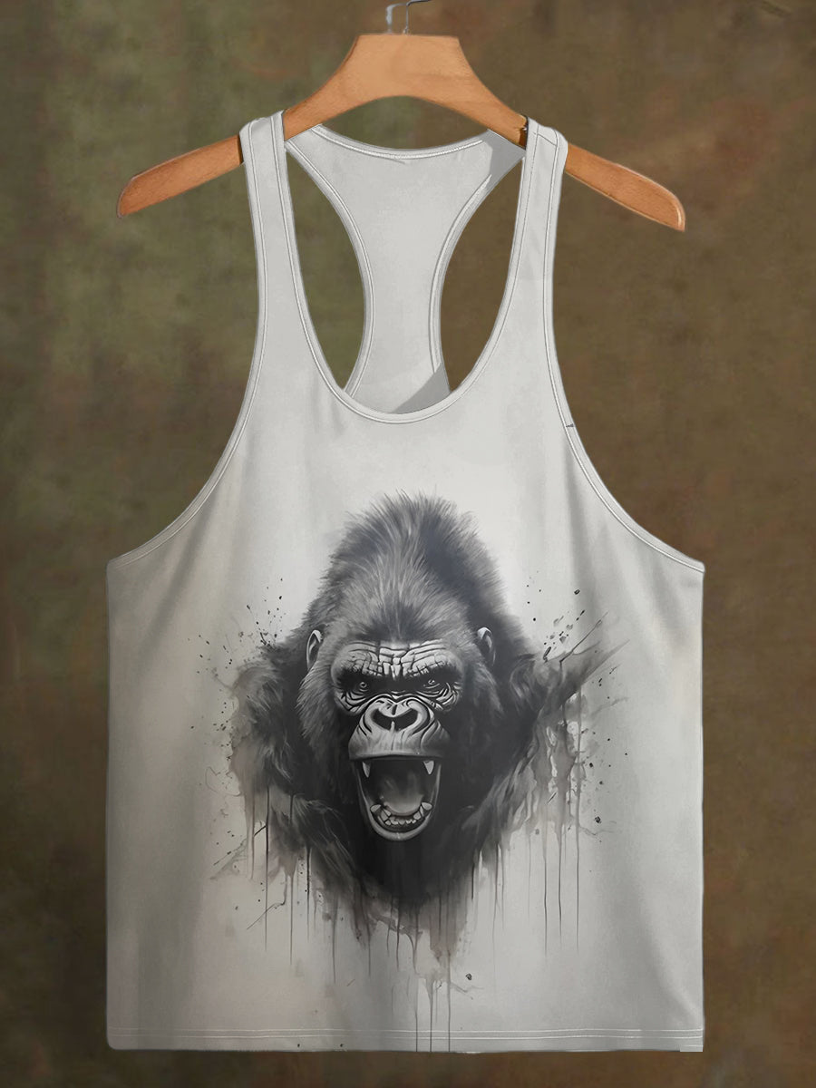 Men's Screaming Gorilla Print Casual Cotton Tank Top