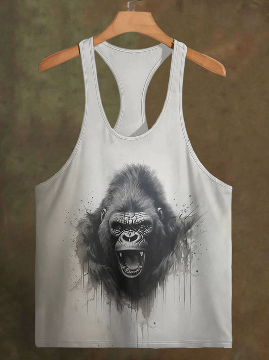 Men's Screaming Gorilla Print Casual Cotton Tank Top