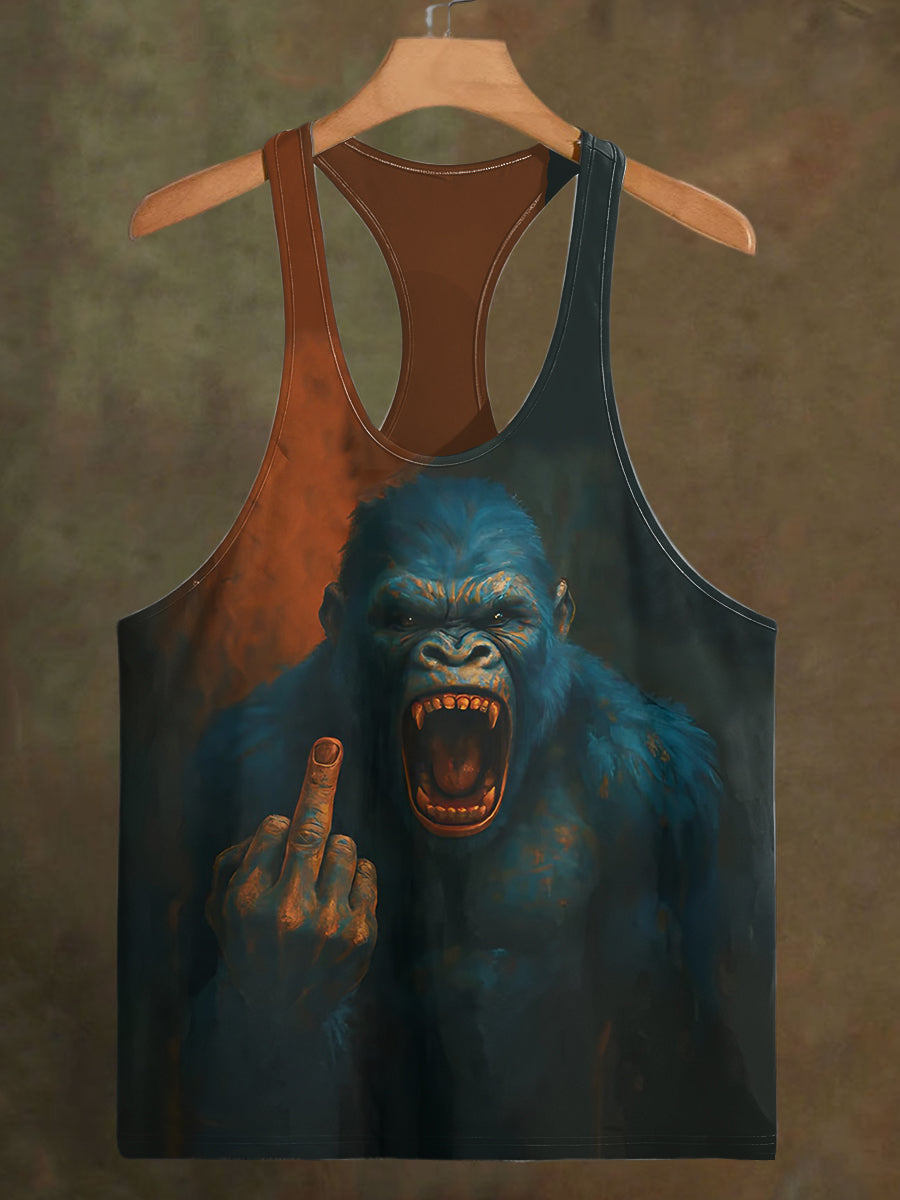 Men's Angry Gorilla Print Casual Cotton Tank Top