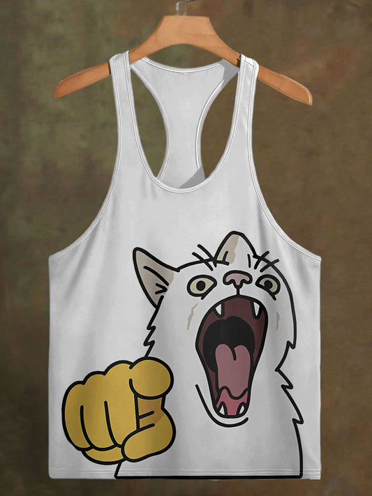 Men's Fun Cat Print Casual Cotton Tank Top