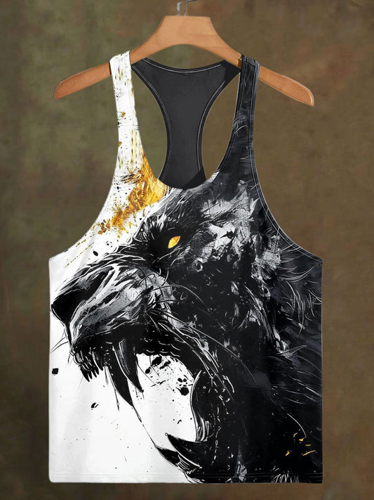 Men's Wolf Print Casual Cotton Vest