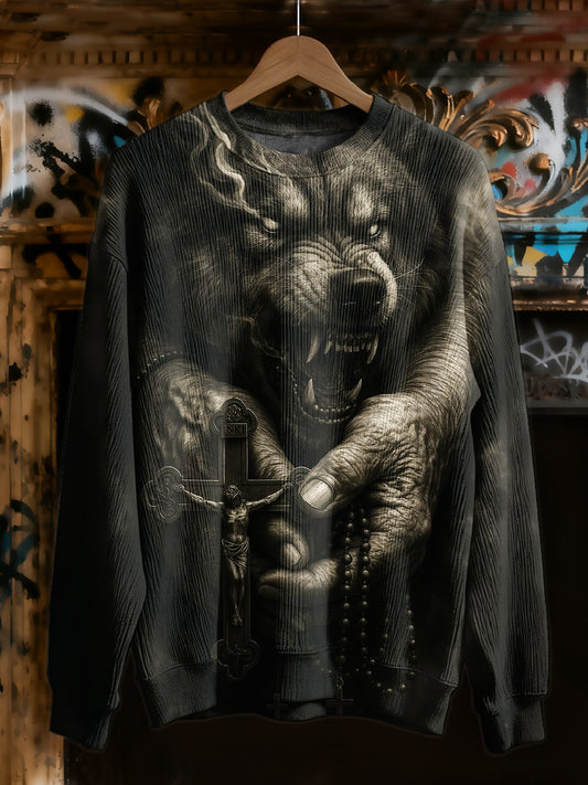 Retro Cross Print Casual Long Sleeved Sweatshirt