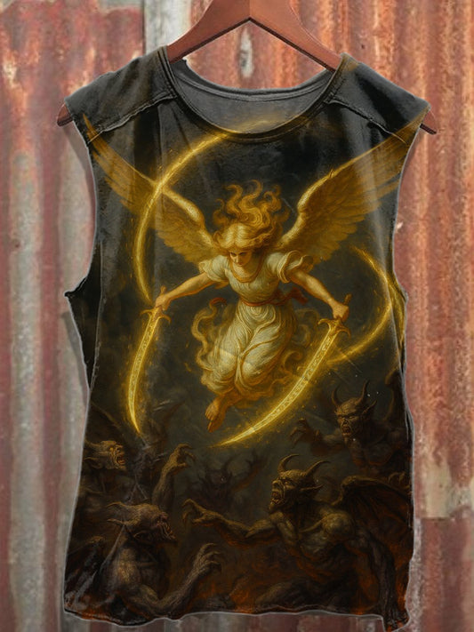 Retro Angel Print Casual Cotton Tank Top