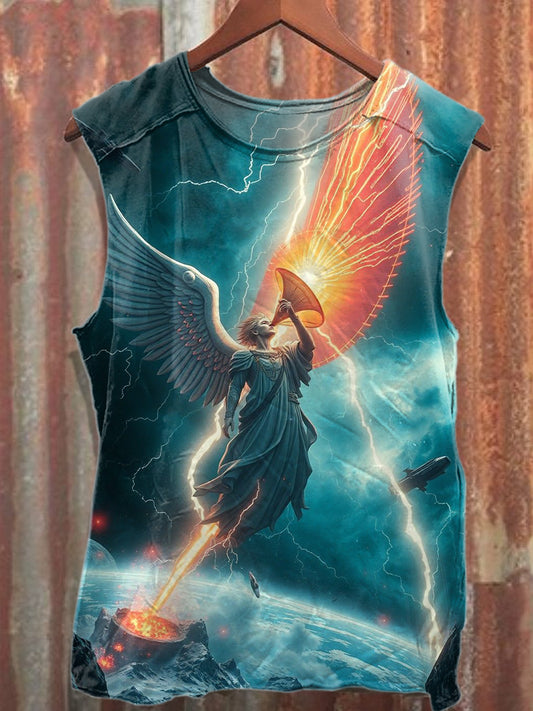 Retro Angel Print Casual Cotton Tank Top