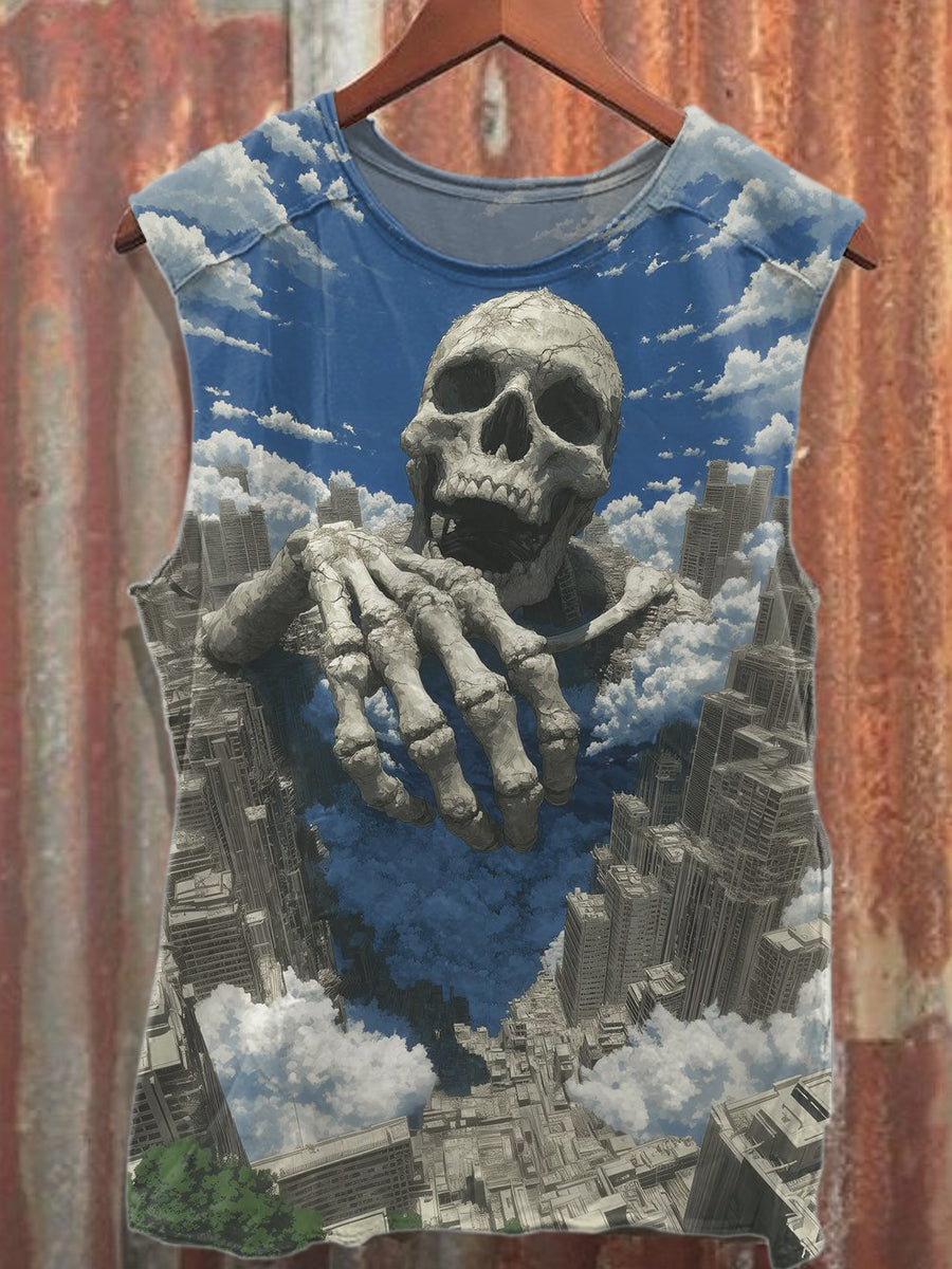Retro Skull Print Cotton Tank Top