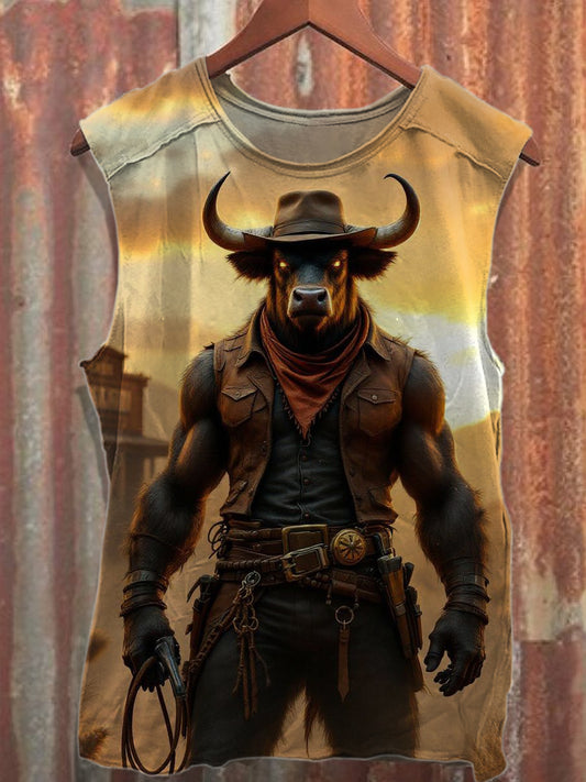 Retro Western Cattle Print Cotton Tank Top