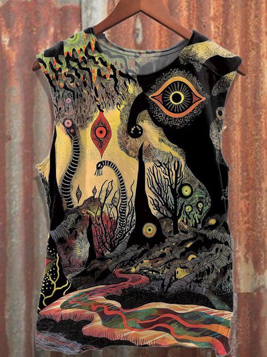 Gorgeous Graffiti Printed Casual Cotton Tank Top