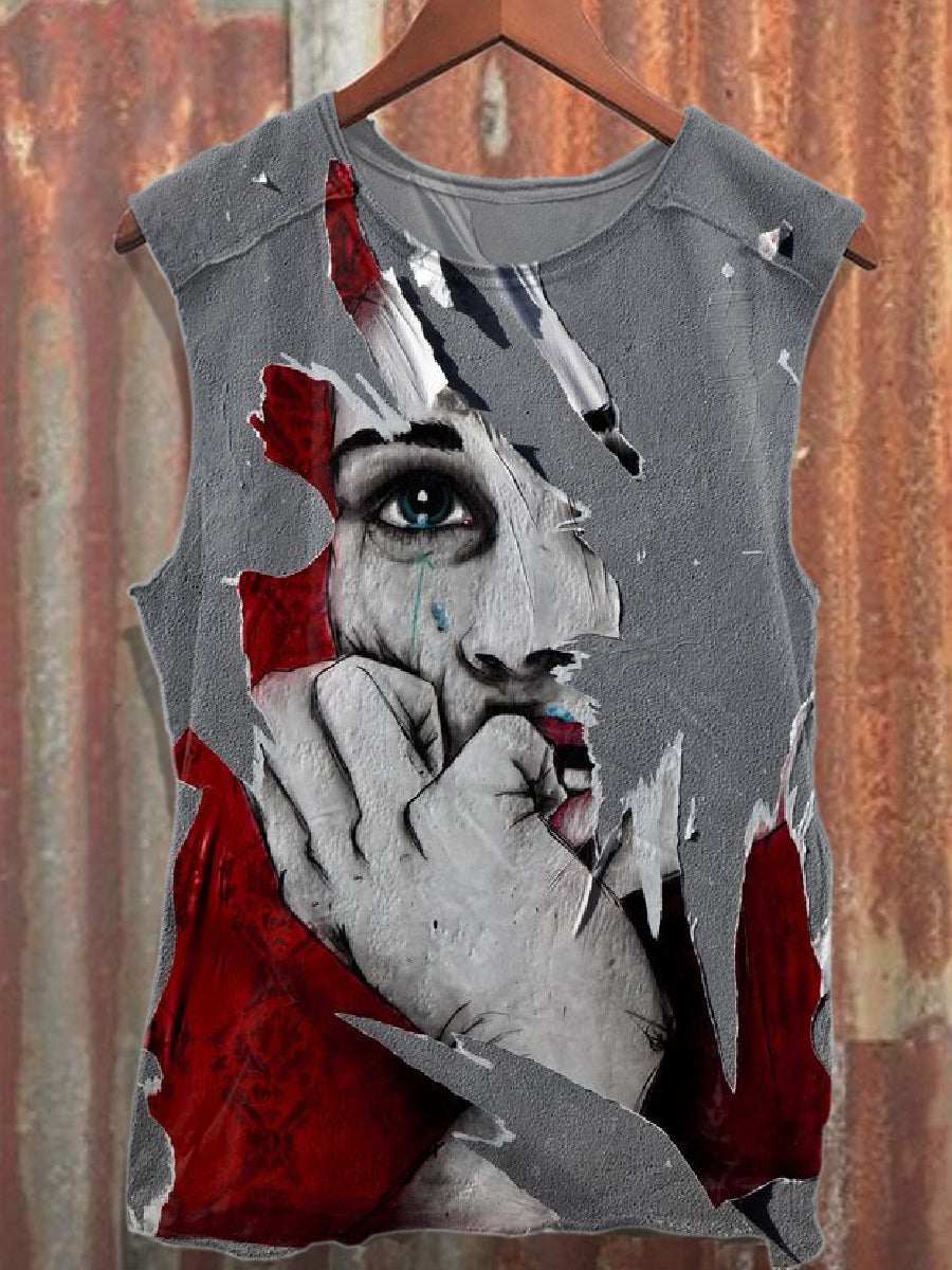 Gorgeous Graffiti Printed Casual Cotton Tank Top