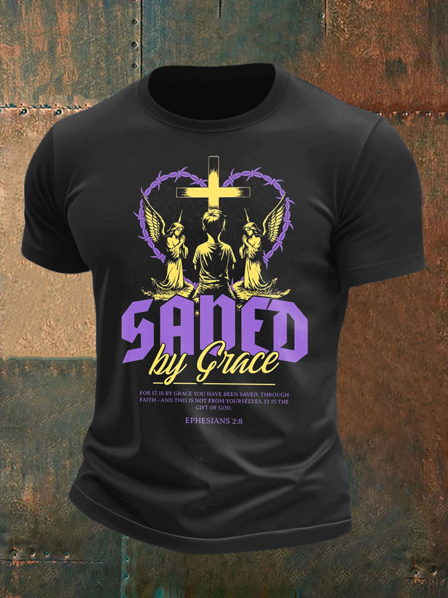 Men's Cross Prayer Printed Short Sleeve T-Shirt