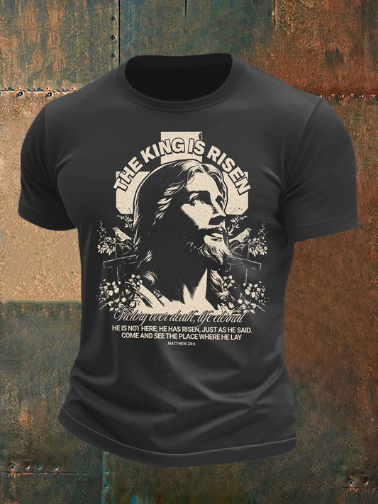 Men's God and Floral Print Short Sleeve T-Shirt