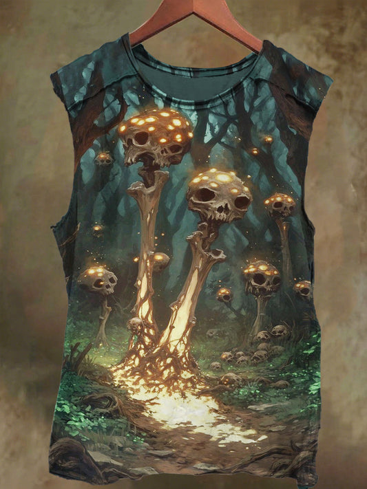Unisex Abstract Fantasy Mushroom Print Casual Cotton Tank Top