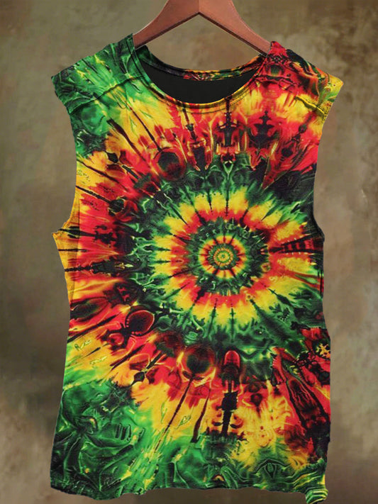 Unisex Abstract Color Clash Print Casual Cotton Tank Top