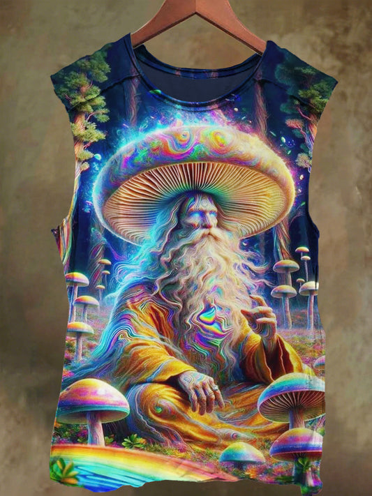 Unisex Abstract Colorful Mushroom World Print Casual Cotton Tank Top