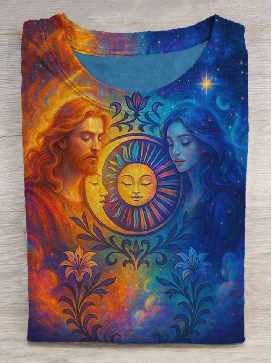 Unisex Dreamy Sun Moon Print Casual Cotton Tank Top