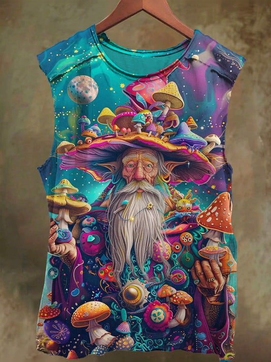 Unisex Abstract Fantasy Mushroom Grandpa Print Casual Cotton Tank Top