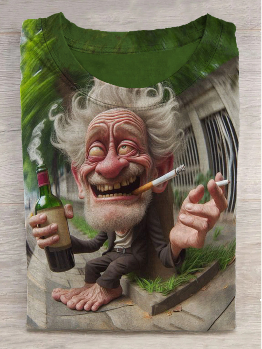 Unisex Abstract Smoking Funny Old Man Print Casual Cotton Tank Top