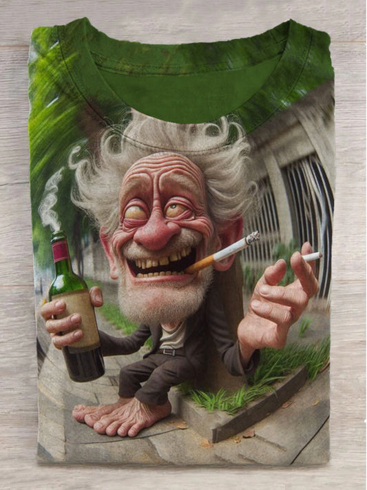 Unisex Abstract Smoking Funny Old Man Print Casual Cotton Tank Top