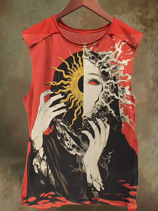 Unisex Abstract Sun Nun Print Casual Cotton Tank Top