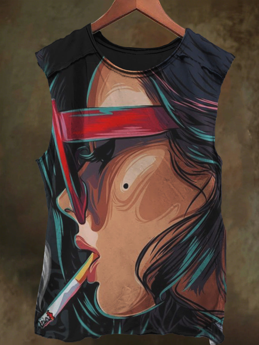 Unisex Graffiti Colorful Girl Print Casual Cotton Tank Top