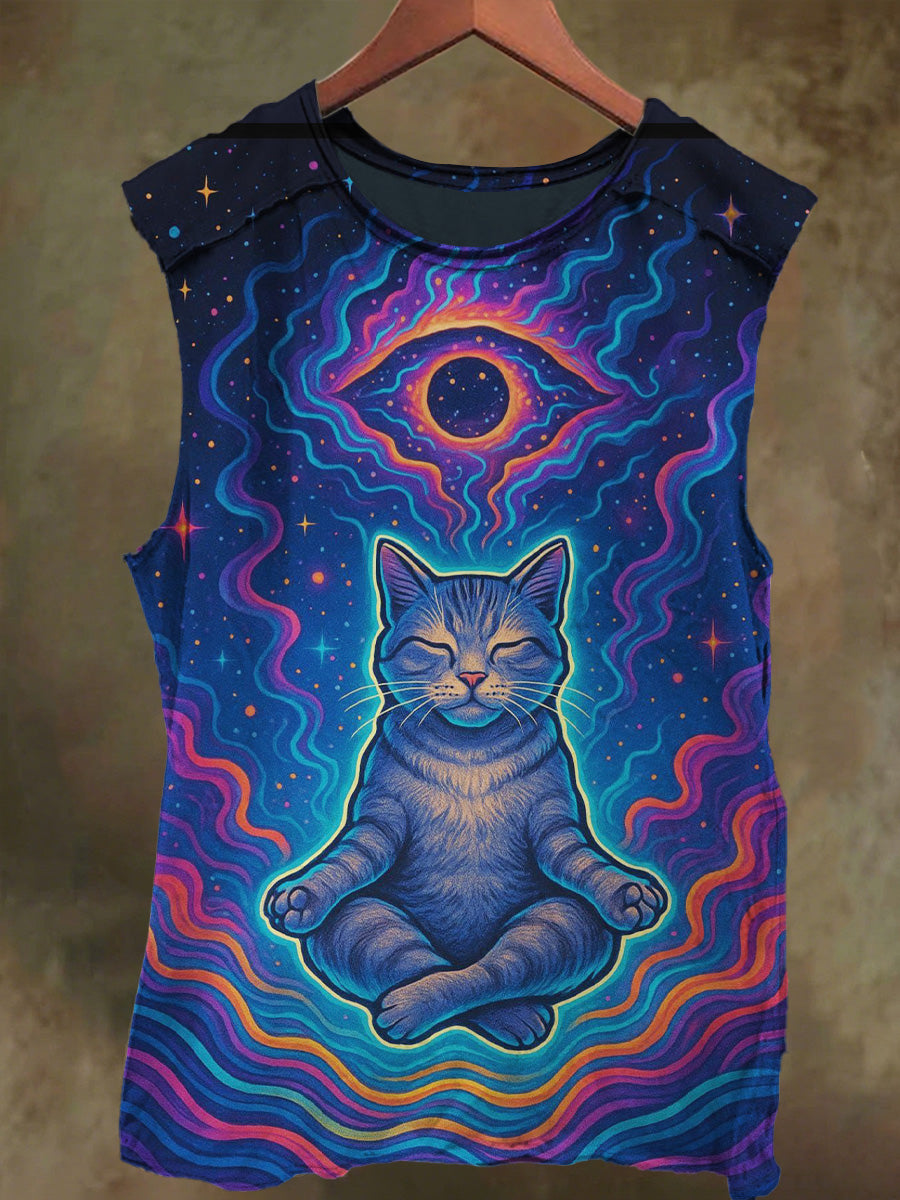 Unisex Dreamy Kitten Print Casual Cotton Tank Top