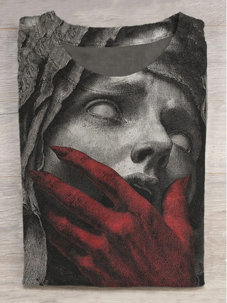 Devil Nun Printed Round Neck Short Sleeve T-Shirt