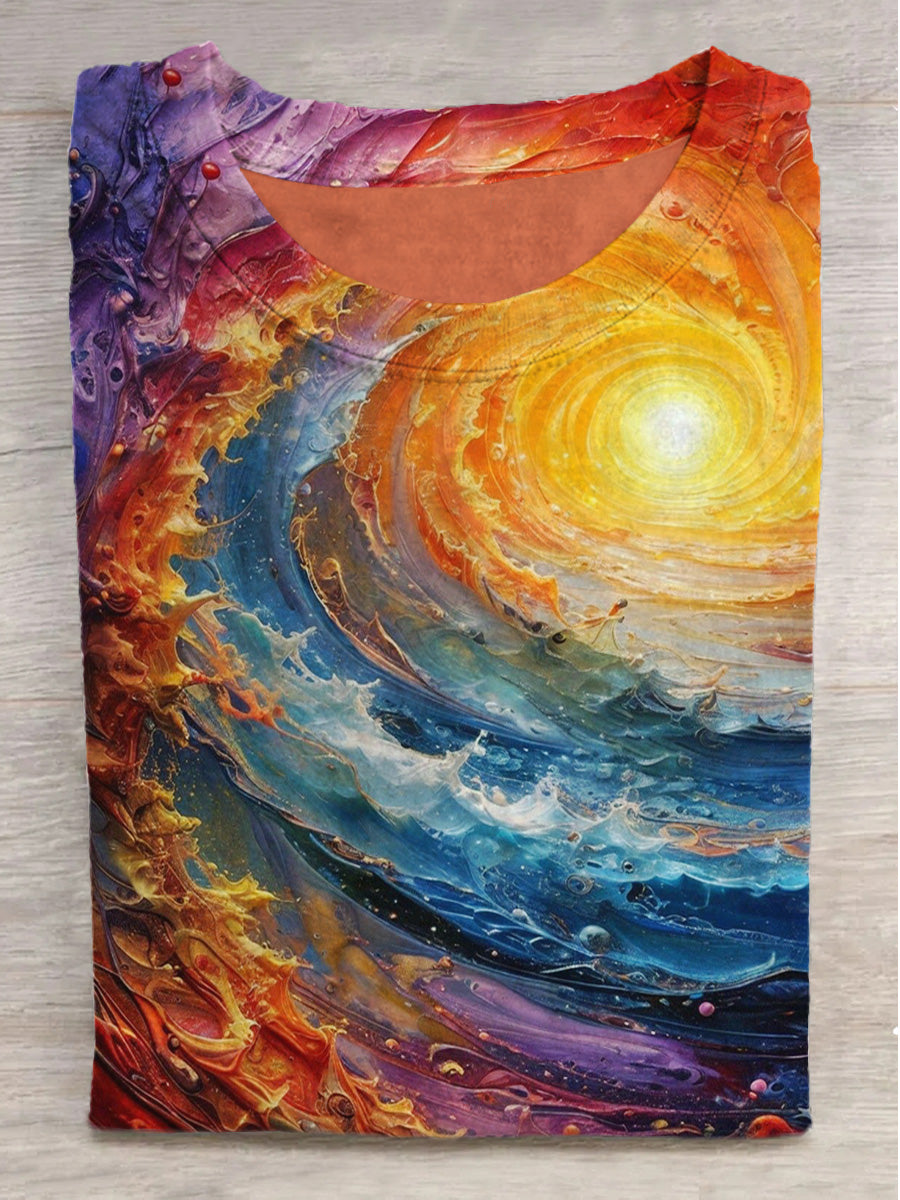 Fantasy Sky Print Round Neck Short Sleeve T-Shirt