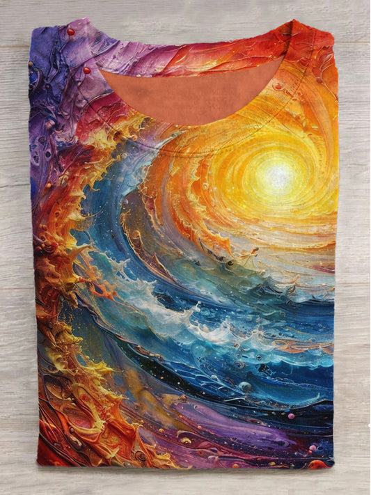 Fantasy Sky Print Round Neck Short Sleeve T-Shirt