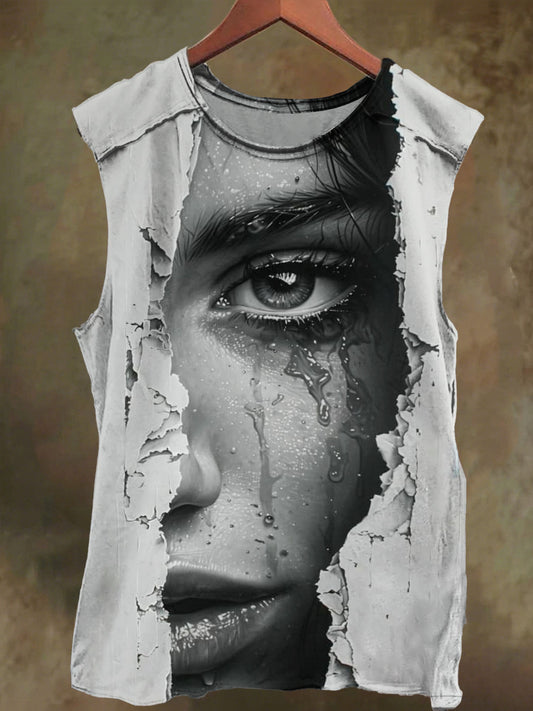 Unisex Visual Floral Print Casual Cotton Vest