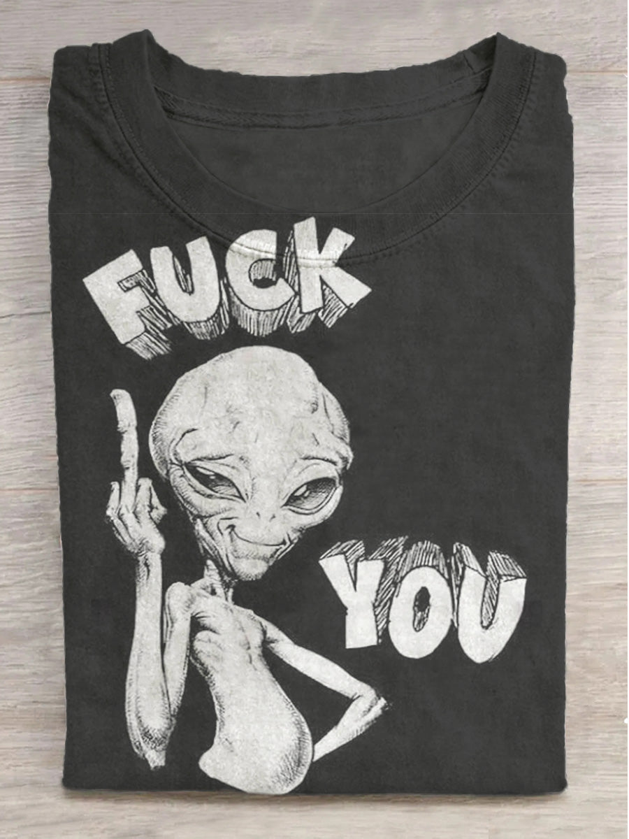 Alien Art Graffiti Print Round Neck Short Sleeve T-Shirt