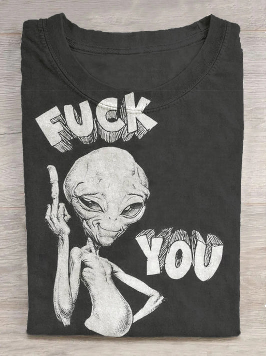 Alien Art Graffiti Print Round Neck Short Sleeve T-Shirt