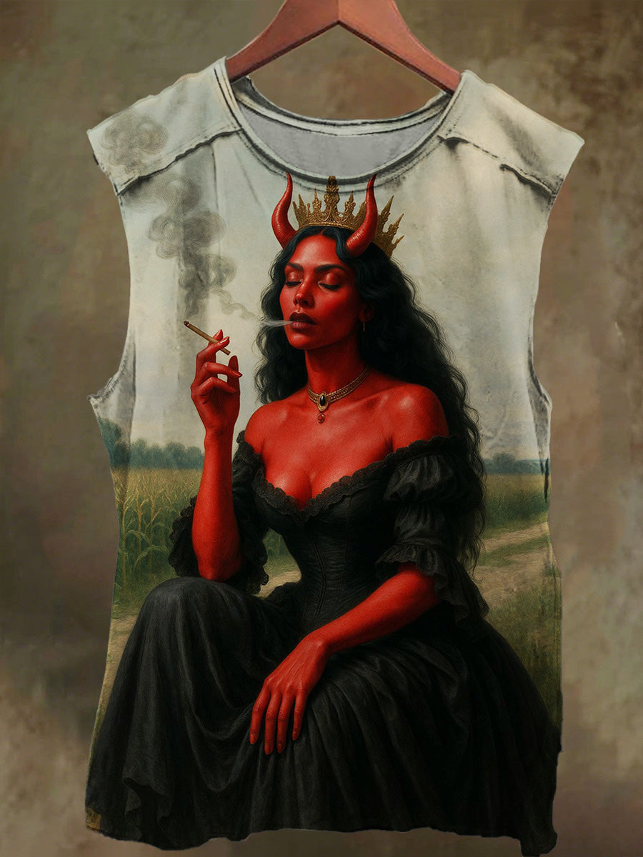 Unisex Devil Art Graffiti Print Casual Cotton Tank Top